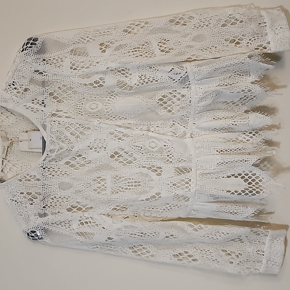 Maje NWT Capso Peplum Antique White Ecru Lace Long Sleeve Blouse Top Size 1/XS